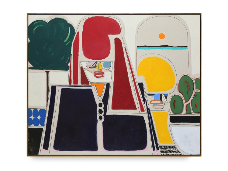 ©️In The Lodge, 2024, acrylic, flashe vinyl paint, and pastel pencil on canvas, 147.3 x 180.3 cm