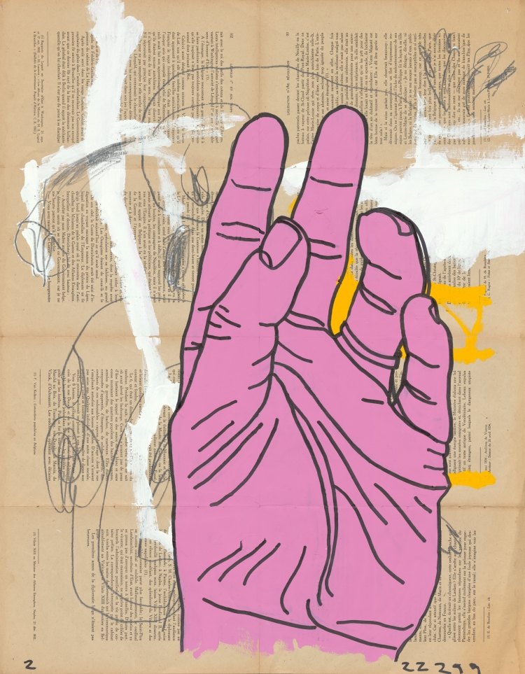 「Untitled」 (1997-1999) Acrylic, graphite and pen on printed book W493×H632mm