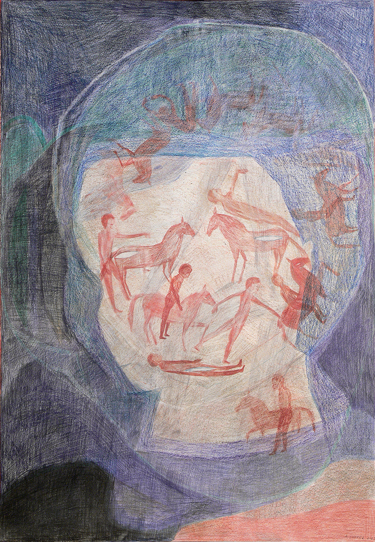 Visage et cavaliers(H112 x W78㎝, Colored pencil on paper, 2024)