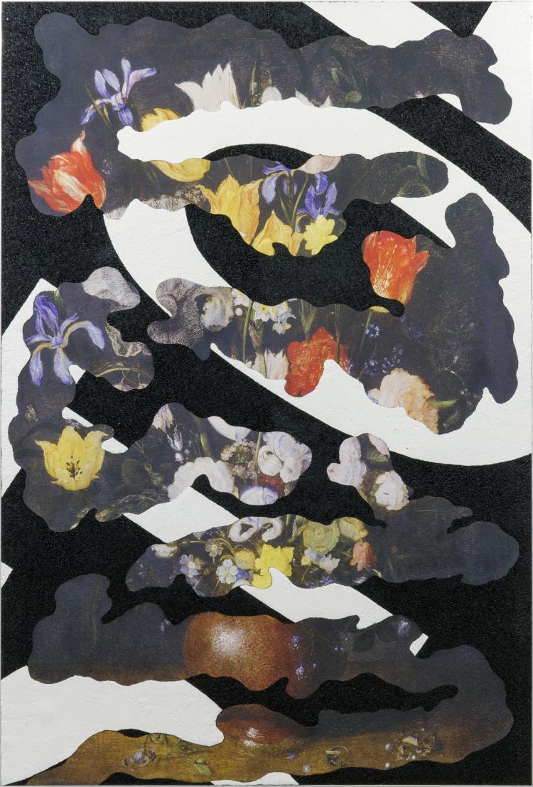 Asphalt and Bouquet of Flowers in an Earthenware Vase