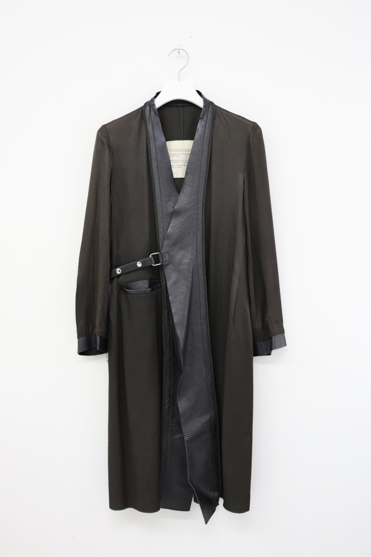 Line Viscose and Leather Wrap Coat