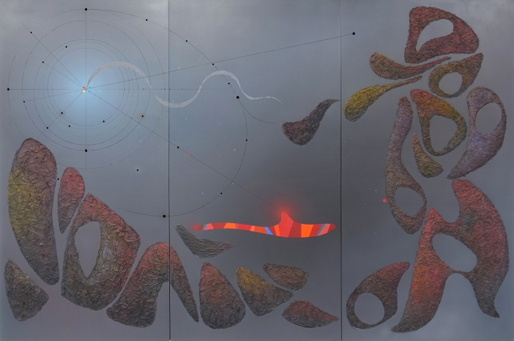 池田龍雄 「BRAHMAN 第9章 褶曲 A」 1986-87 アクリル他、紙、パネル 181.5×273.0cm